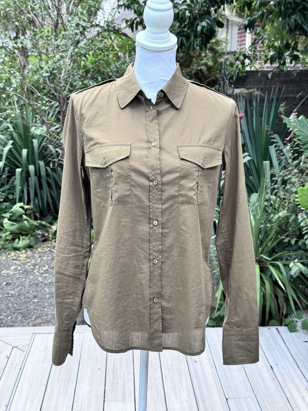 Vince Women’s Size 8 100% Cotton Khaki Utility Button-Down Shirt